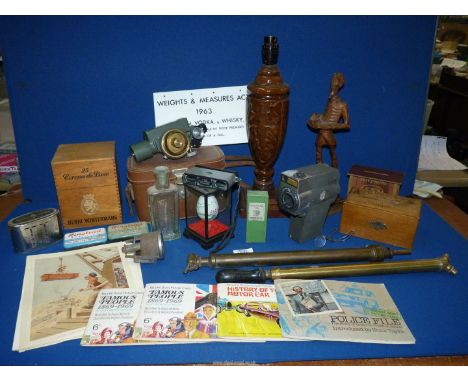 A quantity of miscellanea including Henry Winterman Cigar Box, cine camera, vintage level in case, brass pumps, treen, etc.
