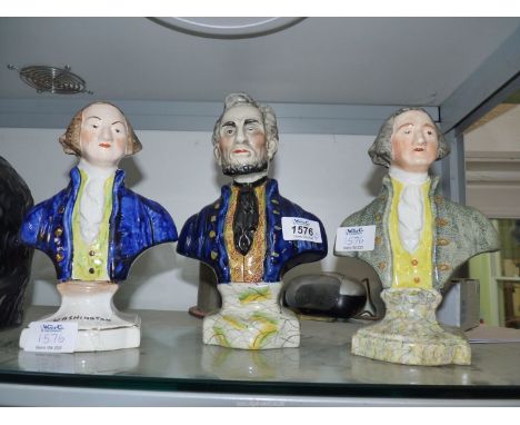 Three ceramic Busts - two of Washington (one a/f) and the other Abraham Lincoln.