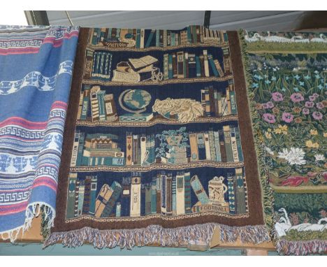 A Tapestry throw 'Bookshelf' blanket, 62" long x 44" wide.