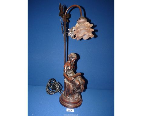 A composite, contemporary Lamp base figurine with frosted pink shade, 22" high.