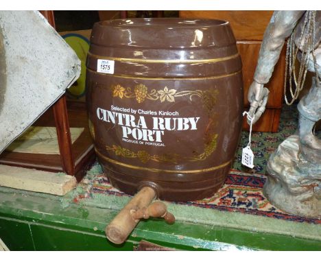 A ceramic 'Cintra Ruby Port' barrel by Royal Norfolk, with wooden tap, 12" wide x 12 1/2" tall.