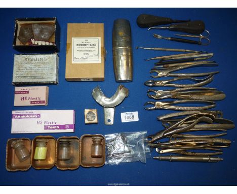 A tray of dental tools.