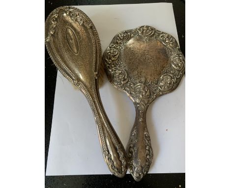 TWO HALLMARKED BIRMINGHAM SILVER ITEMS TO INCLUDE A BRUSH AND A MIRROR 