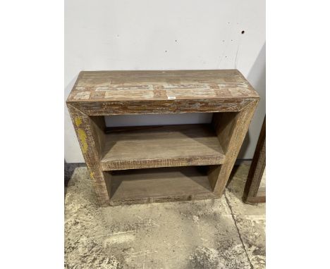 A VINTAGE INDIAN HARDWOOD TWO TIER OPEN SHELVING UNIT 