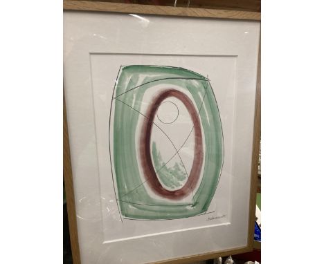 A SIGNED BARBARA HEPWORTH PRINT TITLED 'NOVEMBER GREEN' 62CM X 47CM 
