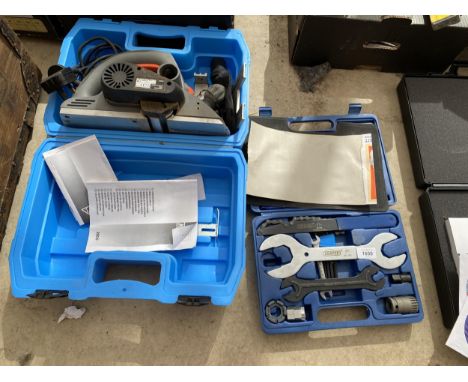 A DRAPER SPANNER SET AND AN ELECTRIC WOOD PLANE 