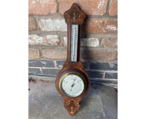 A MAHOGANY CASED BAROMETER WITH EDWARDIAN STYLE INLAY 