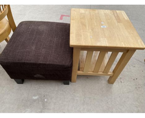 A MODERN TWO TIER LAMP TABLE AND IKEA STOOL 