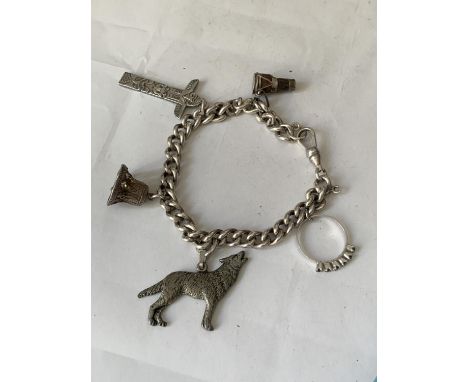 A SILVER CHARM BRACELET WITH FIVE LARGE CHARMS 
