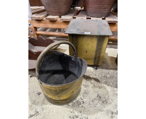 TWO VINTAGE BRASS ITEMS - COAL BUCKET &amp; BOX 