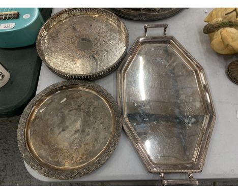 THREE SILVER PLATED TRAYS, ONE MEMORIAL 