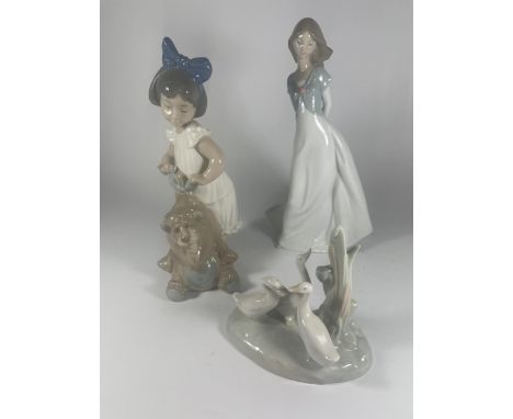 THREE NAO LLADRO FIGURES TO INCLUDE GIRL WITH DOG ETC 