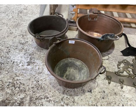 THREE VINTAGE COPPER JAM PANS 