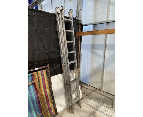 A THREE SECTION 27 RUNG ALUMINIUM EXTENDING LADDER 
