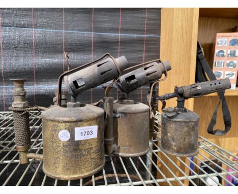 THREE VARIOUS VINTAGE BLOW TORCHES 