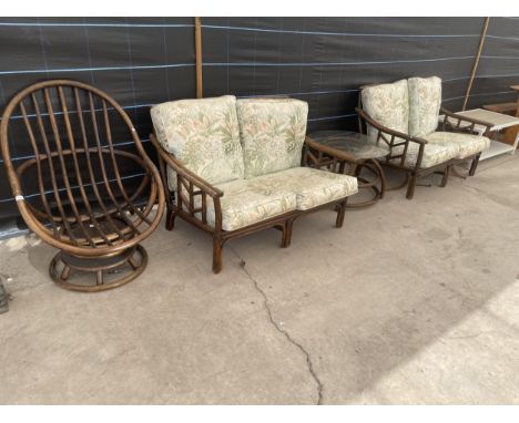 A VINTAGE BAMBOO CONSERVATORY SUITE AND A MODERN COFFEE TABLE 