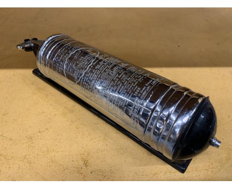 A VINTAGE CHROME 'PYRENE' FIRE EXTINGUISHER 