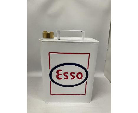 A WHITE ESSO PETROL CAN WITH BRASS TOP 