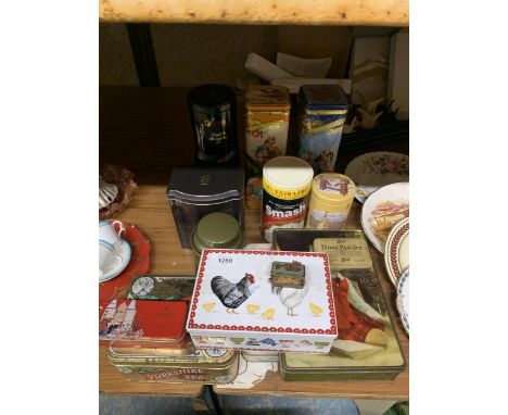 A LARGE QUANTITY OF VINTAGE TINS TO INCLUDE BOOTS THROAT PASTILLES, SMASH, JACKSON'S OF PICCADILLY, ETC., 