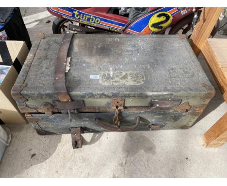 A VINTAGE MILITARY TRAVEL TRUNK 