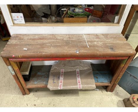 A VINTAGE INDIAN HARDWOOD CONSOLE TABLE WITH LOWER SHELF 