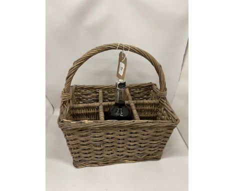 A VINTAGE SIX SECTION WICKER WINE CARRIER 