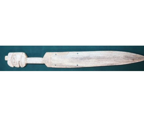 19th C North American Indian bone dagger with engraved brass plate "Lieut Falconer Prince Alfred's Guard" (overall length 45c