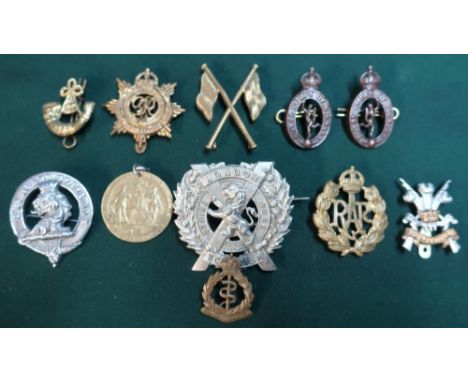 Small selection of various British military cap and lapel badges and a Great War Birmingham Peace Celebration 1914-19 commemo