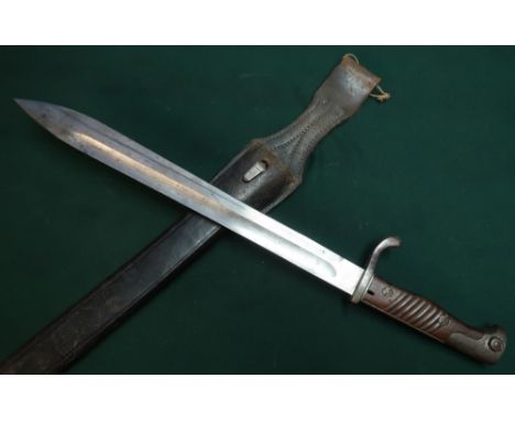 German Mauser, bayonet with 14.5 inch single fullered blade marked C.G.Haenel Suhl with two piece wooden grip complete with l