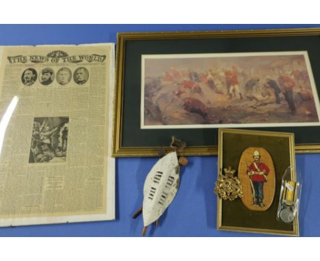 Collection of ephemera and items relating to the Zulu war, and the 24th regiment, including reproduction South Africa 1879 me