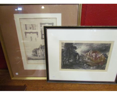 Four antique prints of Norfolk, including mezzotint of Castle Acre priory after John Constable by D. Lucas, hand coloured eng