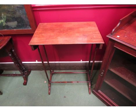A 19th Century occasional table on ring turned legs, 75cm high x 52cm wide 