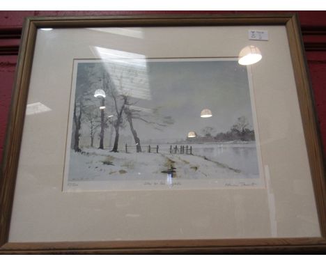 A limited edition signed print "Snow on the Towpath", No. 37/500 after Adrian Taunton, framed and glazed, 22cm x 32cm 