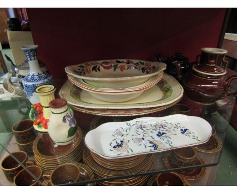 A selection of mixed china including a Coalport pen tray, mixed meat dishes, a Japanese Maruhon Ware candlestick, etc