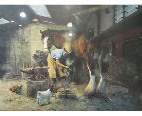 After David Shepherd, a print entitled "The Old Forge", pencil signed limited edition print 510/850, 48cm x 67cm, framed and 