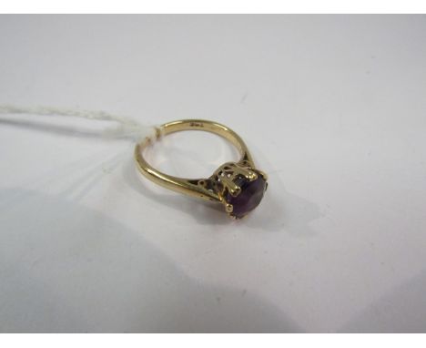 A gold amethyst set ring stamped 585, size N, 2.4grams