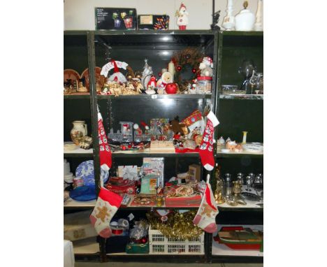 4 shelves of Christmas decoration including some vintage items