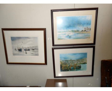 2 John Emerson ltd ed prints signed by artist, no 76/250 and 90/250 Harbour &amp; beach scene, 55cm x 45cm, and A Ltd ed Will