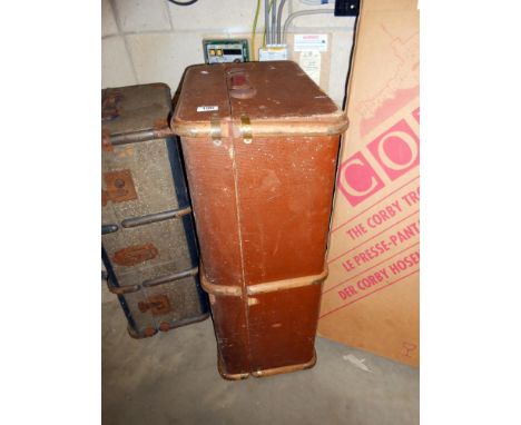 A vintage wood bound travel trunk 85cm x 33cm x 52cm