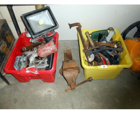 2 boxes of tools including a vice