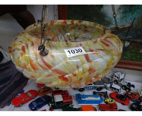 An early 20th century mottled glass uplighter (fly catcher) lamp shade.