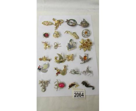 24 assorted vintage brooches including animals, insects, flowers etc., ****Condition report**** Saxophone missing 2 stones, r