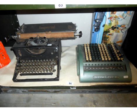 A vintage Imperial typewriter and a Sumlock adding machine