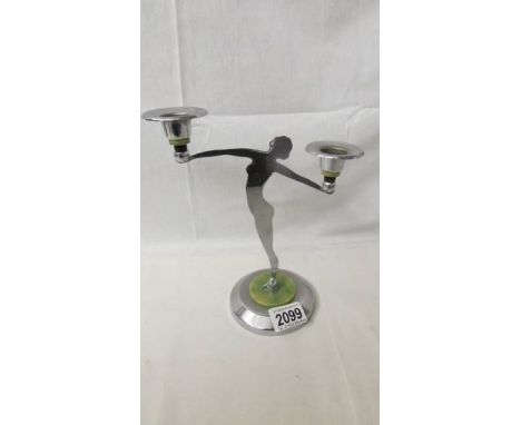 An art deco female figure candlestick. ****Condition report**** Small dents around base, also on 1 candle sconce some fine ma