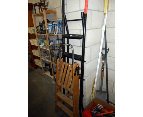 A vintage wooden step ladder and 1 other