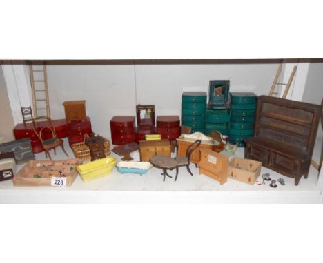 A good selection of vintage dolls house furniture etc.