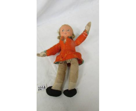 A vintage felt girl doll, a/f, 32 cm.
