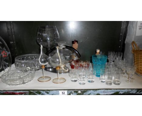 A vintage Cona size D coffee perculator and selection of glassware including small decanter and matching glasses etc.