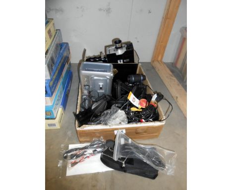 Vintage Bell and Howell cine camera, Kodak photo printer, Vivitar binoculars and various leads etc.