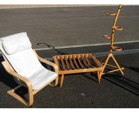 An ercol luggage rack, a plant pot holder &amp; a child's chair